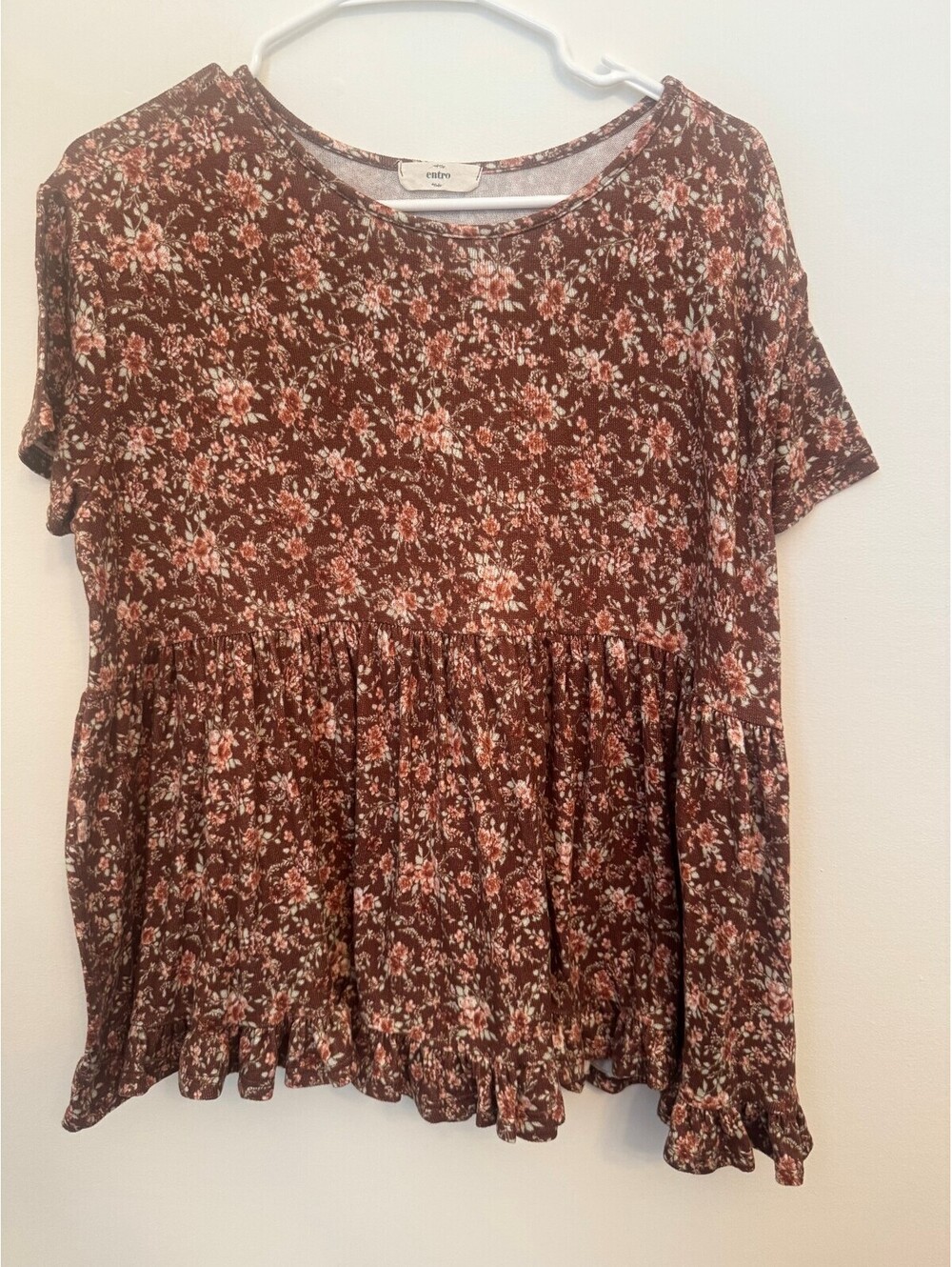 Entro Brown Floral Short Sleeve Babydoll Top